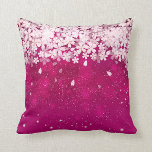 Sakura Cherry Blossoms Fuchsia & White Flowers Cushion