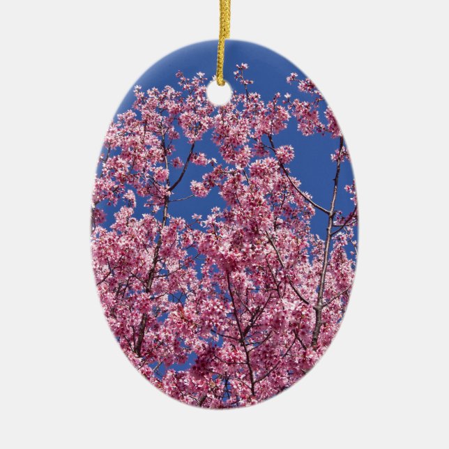 Sakura Cherry Blossoms Into The Blue Ceramic Ornament (Front)
