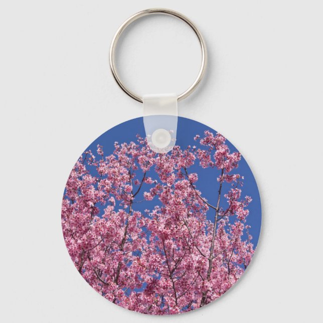 Sakura Cherry Blossoms Into The Blue Key Ring (Front)
