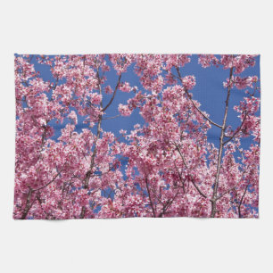 Sakura Cherry Blossoms Into The Blue Tea Towel