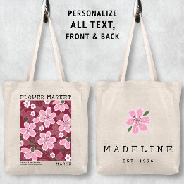Sakura Cherry Blossoms March Birth Flower Market Tote Bag