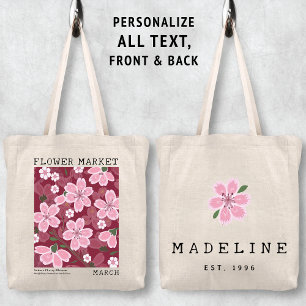 Sakura Cherry Blossoms March Birth Flower Market Tote Bag