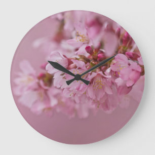 Sakura Cherry Blossoms Pale Pink Reflections Large Clock