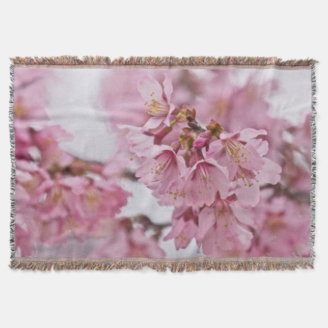 Sakura Cherry Blossoms Pale Pink Throw Blanket (Front)