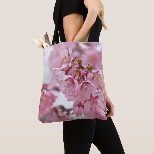 Sakura Cherry Blossoms Pale Pink Tote Bag (Close Up)