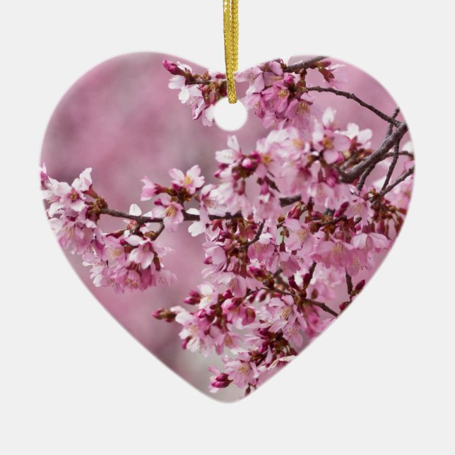 Sakura Cherry Blossoms Pastel Pink Layers Ceramic Ornament (Front)