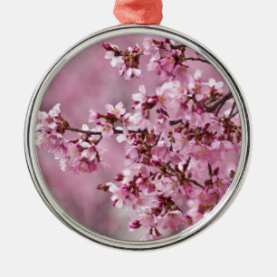 Sakura Cherry Blossoms Pastel Pink Layers Metal Ornament