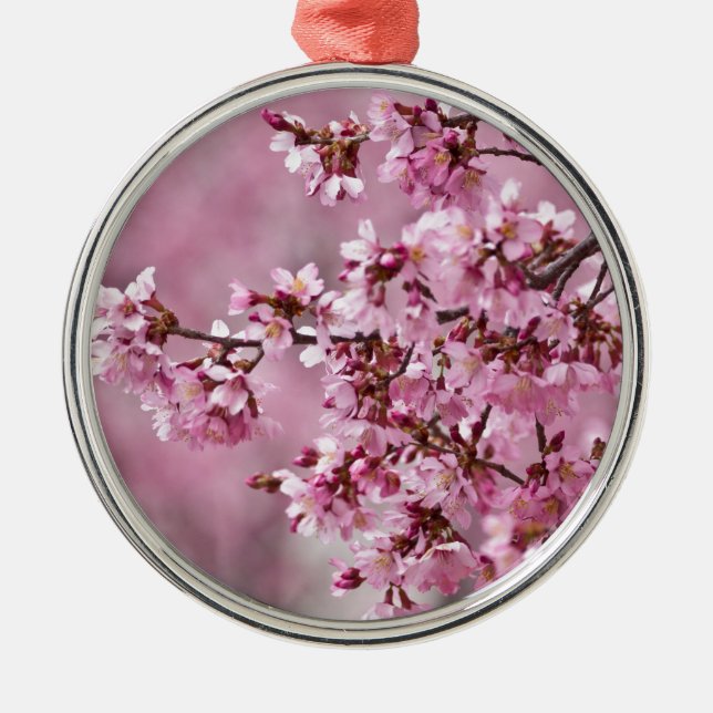 Sakura Cherry Blossoms Pastel Pink Layers Metal Ornament (Front)