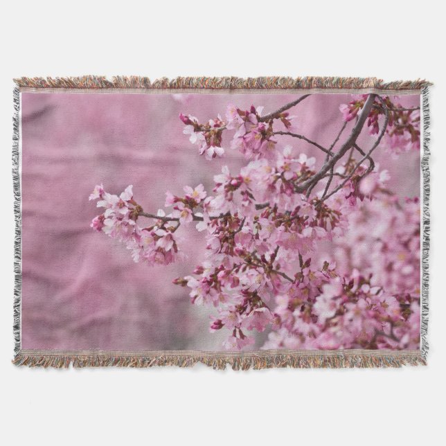Sakura Cherry Blossoms Pastel Pink Layers Throw Blanket (Front)