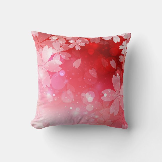 Sakura Cherry Blossoms Red Pink White Flowers Cushion (Front)