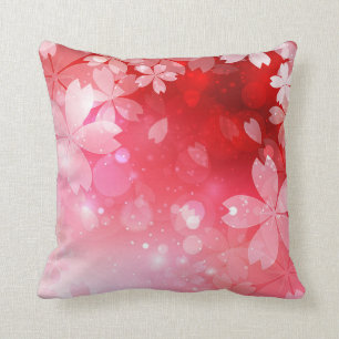 Sakura Cherry Blossoms Red Pink White Flowers Cushion