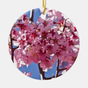 Sakura Cherry Blossoms Red Stars Ceramic Tree Decoration
