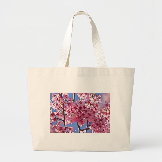 Sakura Cherry Blossoms Red Stars Large Tote Bag (Front)