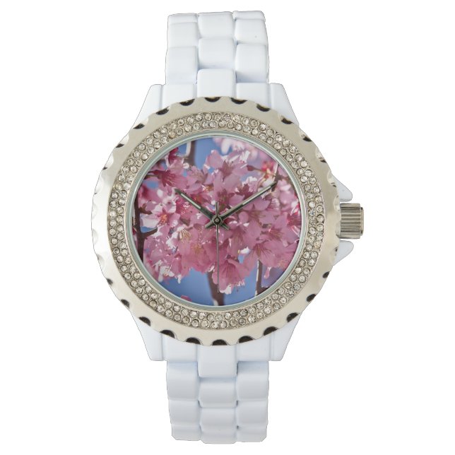Sakura Cherry Blossoms Red Stars Watch (Front)