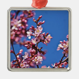 Sakura Cherry Blossoms Touching Blue Metal Tree Decoration