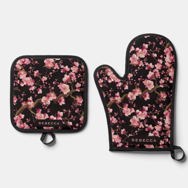 Sakura Chery Blosom Pattern  Oven Mitt & Pot Holder Set (Front)