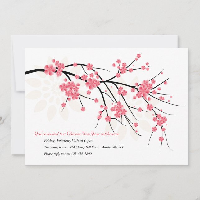 Sakura Chinese New Year Party Invitation (Front)