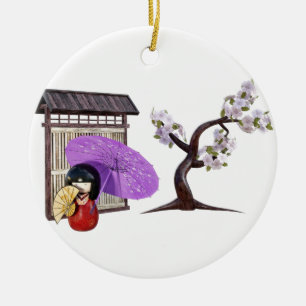 Sakura Doll with Wall and Cherry Tree Ceramic Tree Decoration