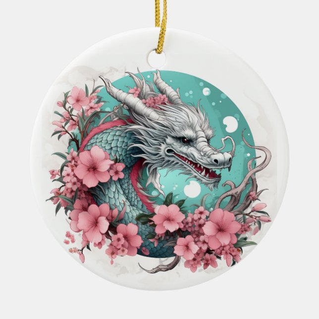 Sakura Dragon Ceramic Ornament (Front)