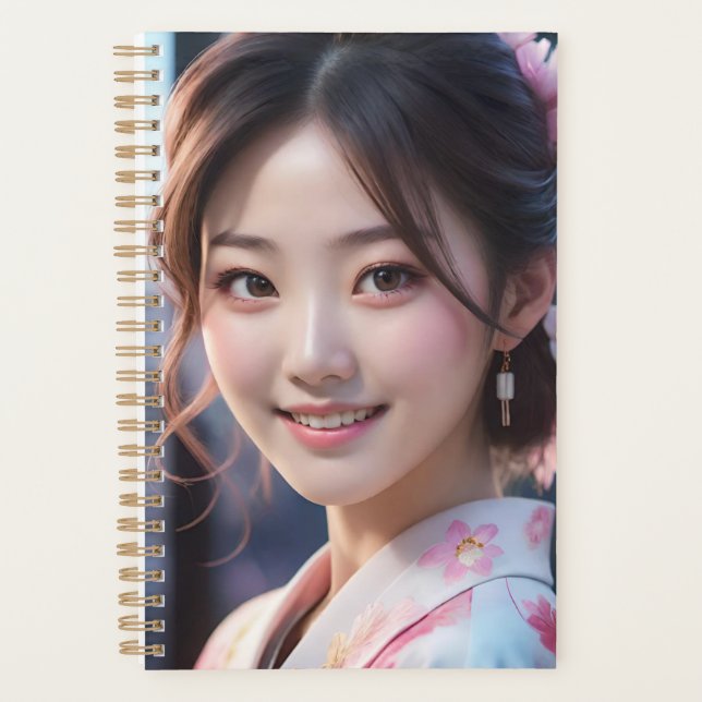 Sakura Dreams Anime Girl with Cherry Blossoms Planner (Front)