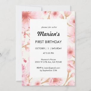 Sakura First Birthday Invitation