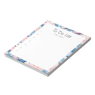 Sakura Floral Navy Waves To-Do List Notepad