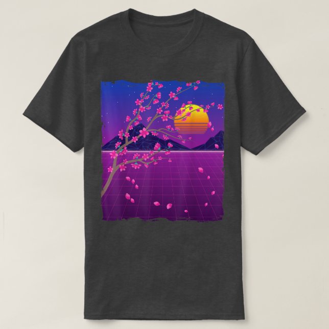 Sakura Flower Japan 80s Vaporwave Sunset Cherry Bl T-Shirt (Design Front)