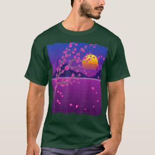 Sakura Flower Japan 80s Vaporwave Sunset Cherry Bl T-Shirt