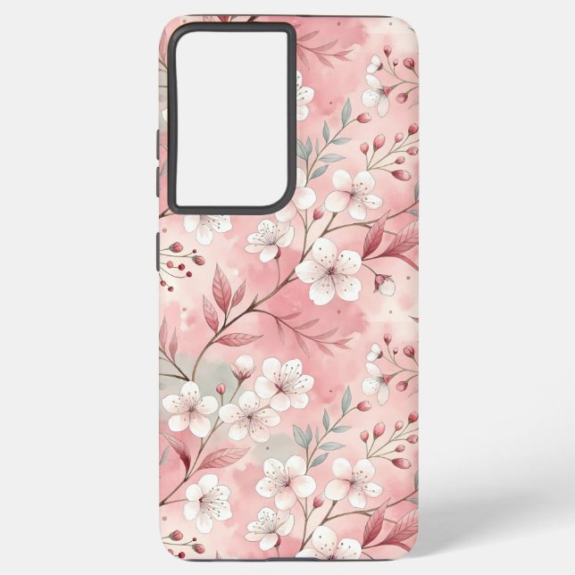 Sakura Flower Pattern Pink  Samsung Galaxy S21+ Case (Back)