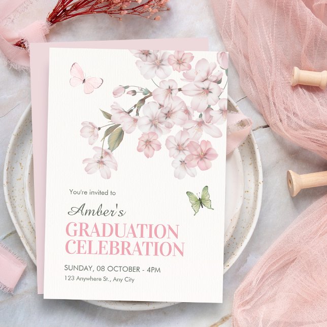 Sakura flowers bloom graduation invitation (Creator Uploaded)