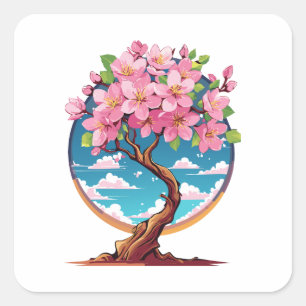 Sakura flowers blossom square sticker