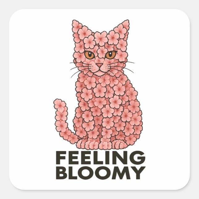 Sakura Flowers Cat Feeling Bloomy Square Sticker (Front)