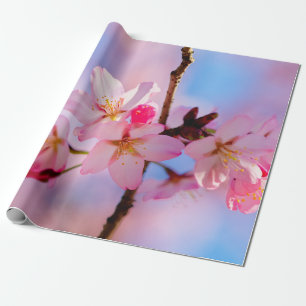 Sakura Flowers On A Vertical Twig Wrapping Paper