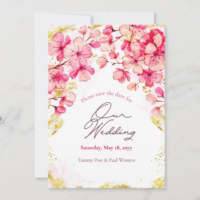 Sakura Flowers Save the Date Announcement (Front)