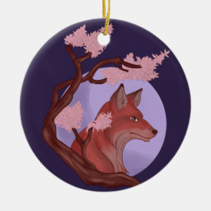 Sakura Fox Ceramic Tree Decoration