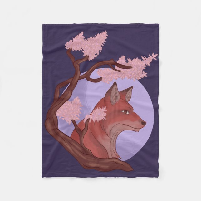 Sakura Fox Fleece Blanket (Front)