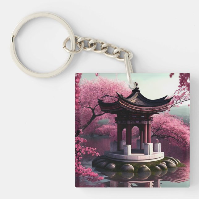 Sakura Garden Shrine Cherry Blossom Serenity Key Ring (Front)