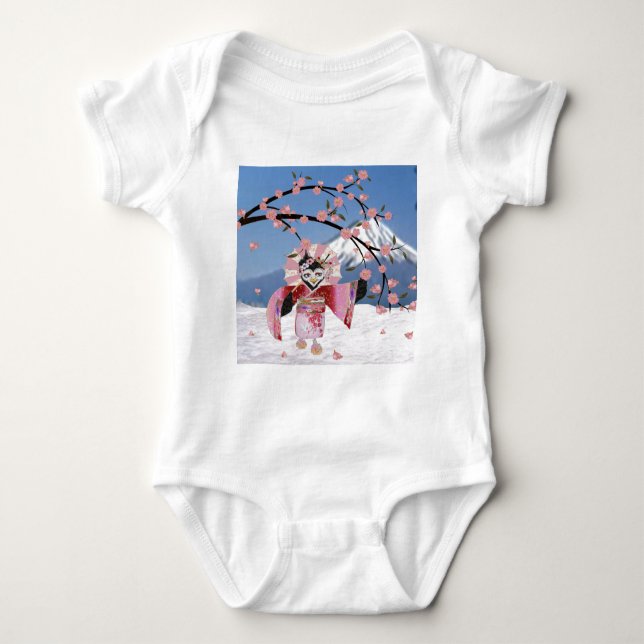Sakura Geisha Bird in the Snow Cherry Blossoms Baby Bodysuit (Front)