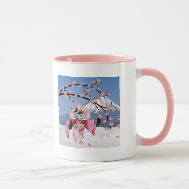 Sakura Geisha Bird in the Snow Cherry Blossoms Mug (Right)