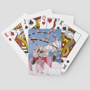 Sakura Geisha Bird in the Snow Cherry Blossoms Playing Cards
