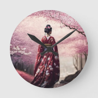 Sakura Geisha Round Clock