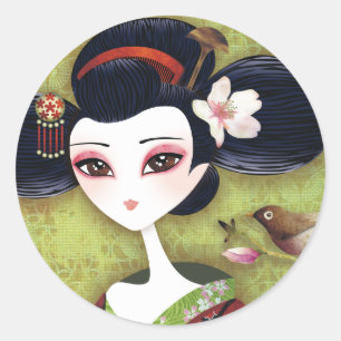 Sakura Girl Classic Round Sticker