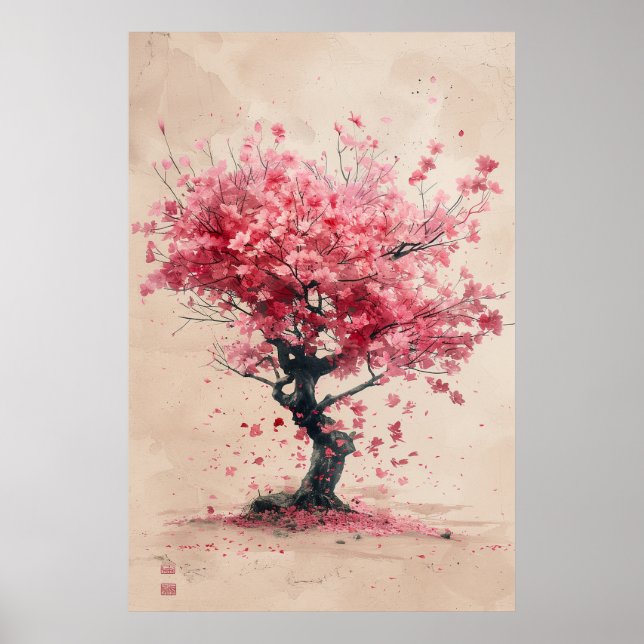 Sakura in the Wind – Japanese Cherry Blossom Paint Poster (Front)