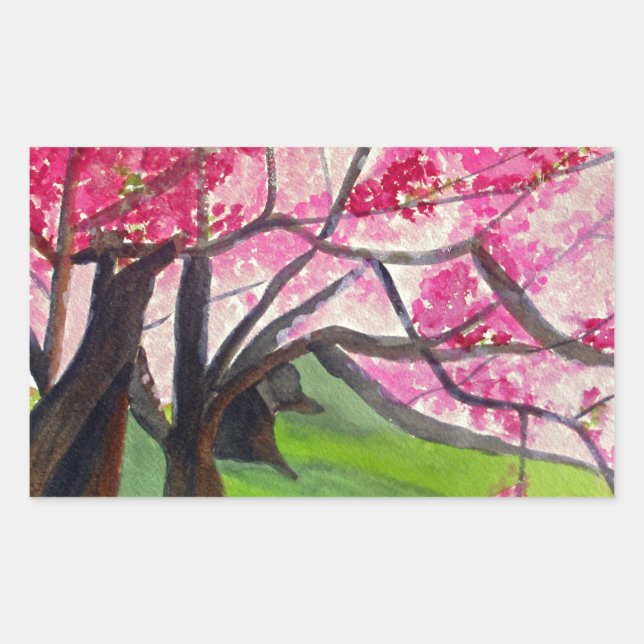Sakura Japanese Cherry Blossom art Rectangular Sticker (Front)