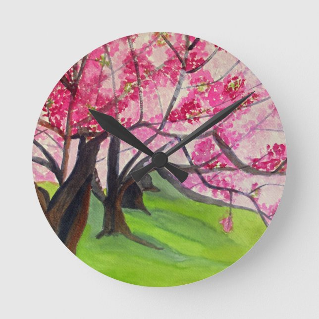 Sakura Japanese Cherry Blossom art Round Clock (Front)