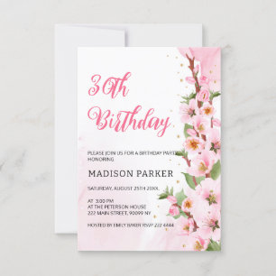 Sakura Japanese Cherry Blossom Asian Birthday Invitation