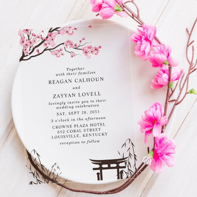 Sakura Japanese Cherry Blossom Asian Wedding Acrylic Invitations (Creator Uploaded)