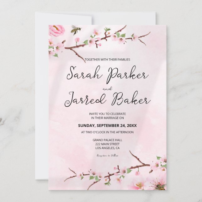 Sakura Japanese Cherry Blossom Asian Wedding  Invitation (Front)