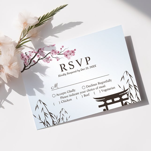 Sakura Japanese Cherry Blossom Asian Wedding RSVP Card (Creator Uploaded)