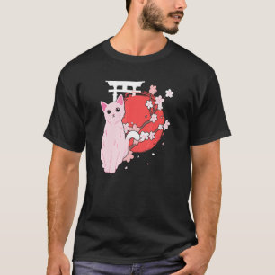 Sakura Japanese Cherry Blossom Cat and Moon design T-Shirt